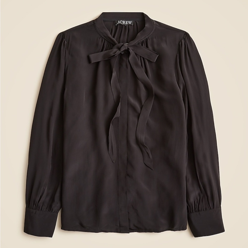 J. Crew - 2025 Tie-neck Top in Crepe de Chine - Black